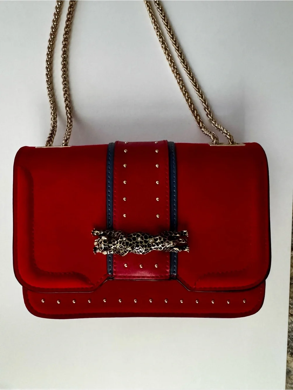 Topshop Red and Gold Panther Emblem Mini Shoulder Crossbody Bag
